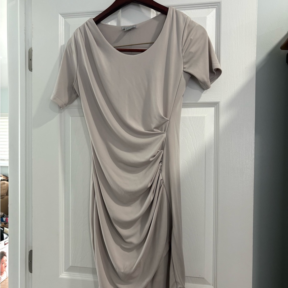 H&M Gray Ruched Sheath Midi Dress for Cocktail